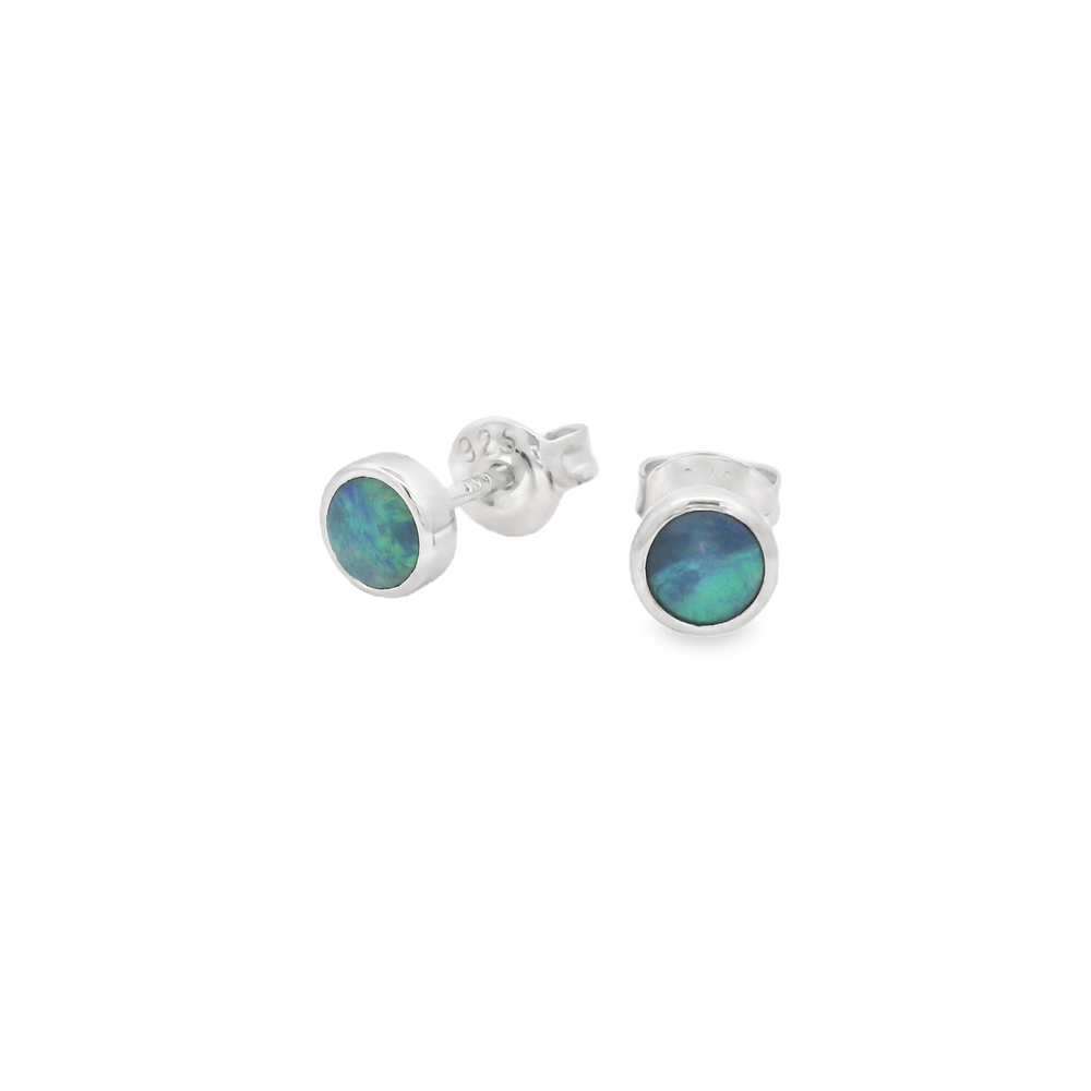 Sterling Silver Opal Doublet Round Stud Earrings