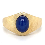 Estate Gent's 14K Yellow Gold Oval Synthetic Star Sapphire Fashion Ring with Florentine Etching Detail size 9.5