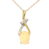 14K Yellow Gold 0.50ct Opal & 0.06cttw Diamond Pendant Necklace by RJM