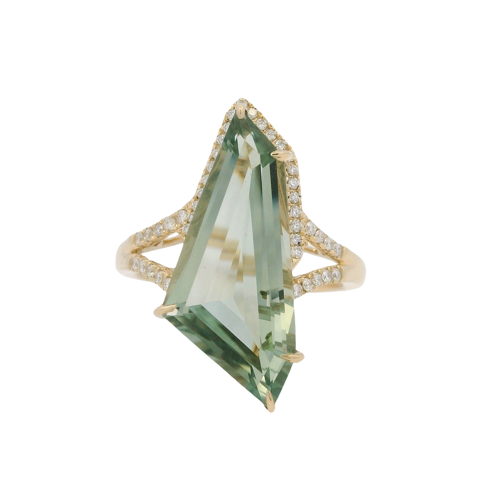 14K Yellow Gold 7.30ct Prasiolite & 0.20cttw Diamond Ring by Bellarri