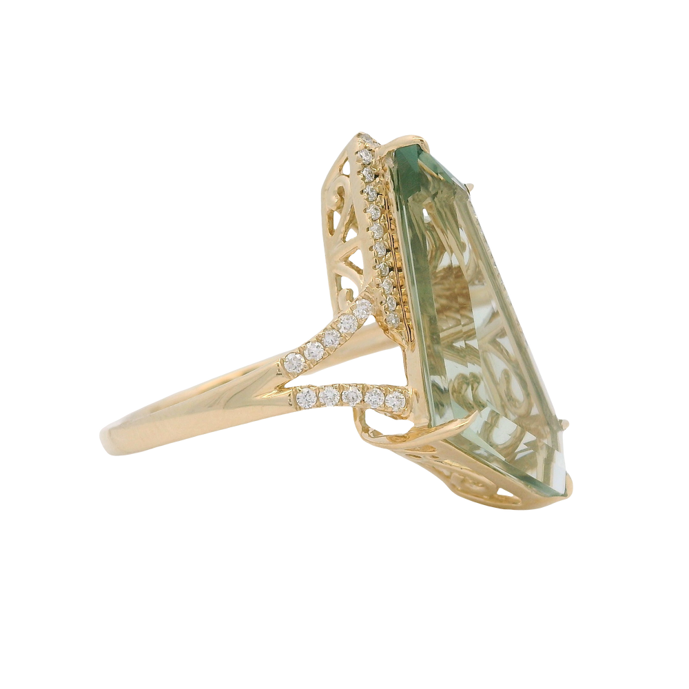 14K Yellow Gold 7.30ct Prasiolite & 0.20cttw Diamond Ring by Bellarri