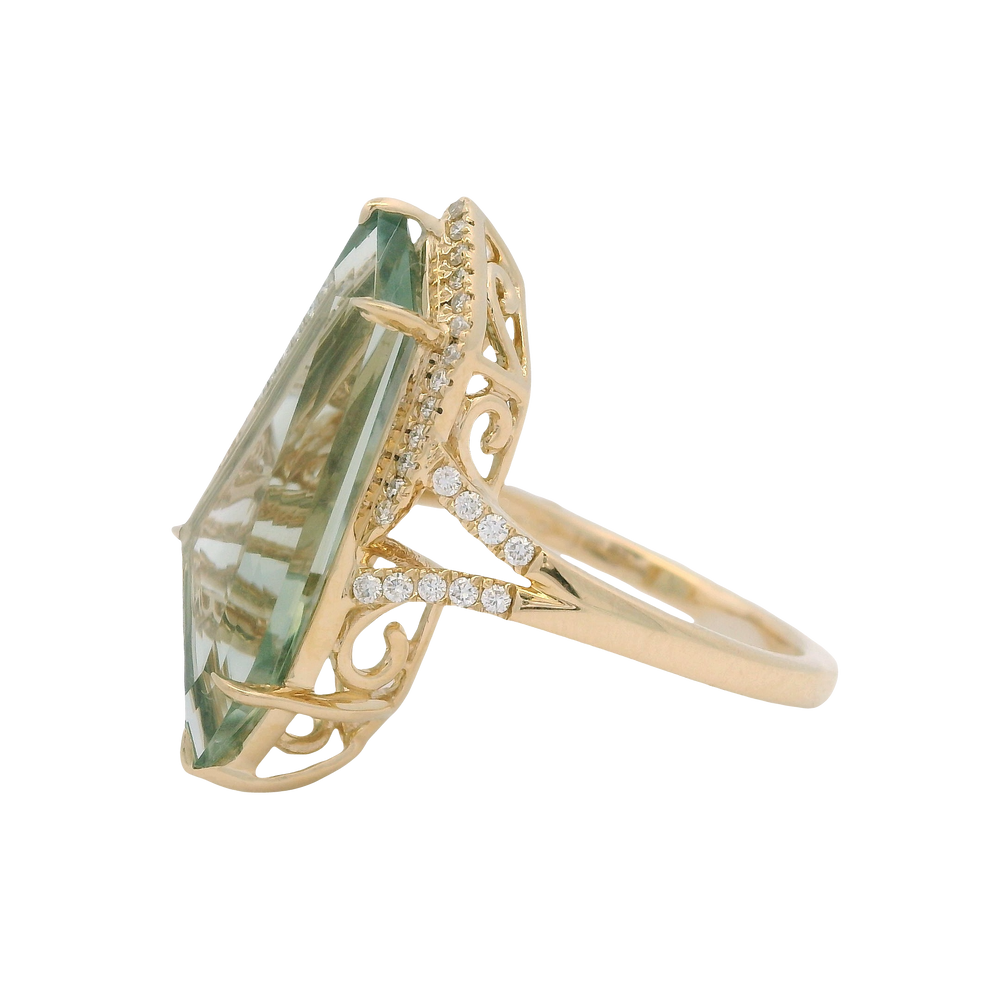 14K Yellow Gold 7.30ct Prasiolite & 0.20cttw Diamond Ring by Bellarri