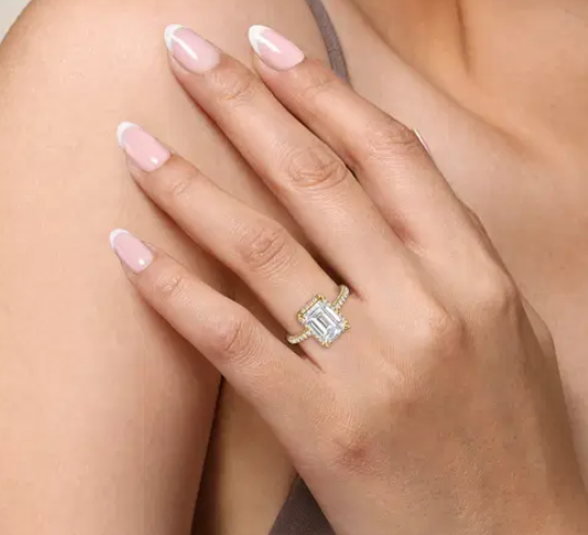 14K Yellow Gold Emerald Cut Engagement Ring by Gabriel & Co