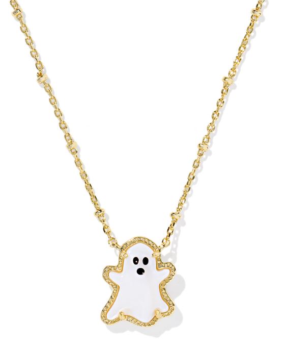 Ghost Gold Plated White Mother of Pearl Short Pendant Necklace by Kendra Scott