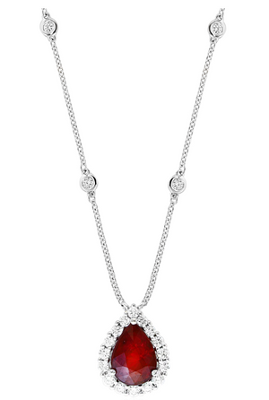 18K White Gold 2.03ct Ruby & 0.41cttw GH-SI1 Diamond Necklace Sz 17