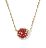 Ladybug Gold Plated Red Vermillion Magnesite Short Pendant Necklace by Kendra Scott