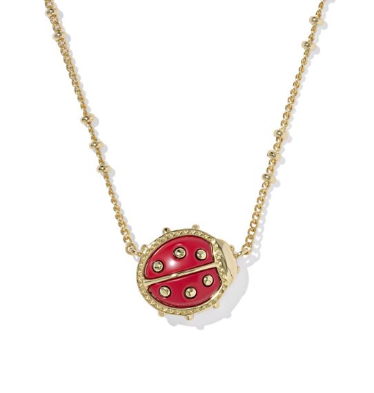 Ladybug Gold Plated Red Vermillion Magnesite Short Pendant Necklace by Kendra Scott