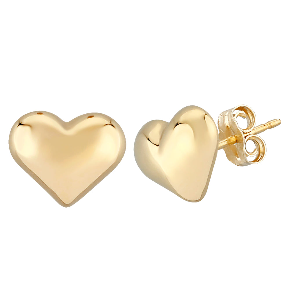 14K Yellow Gold Puffed Heart Stud Earrings