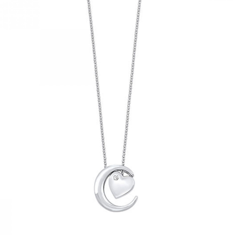 Sterling Silver 0.02ctw Diamond Heart in Moon Necklace