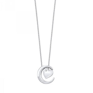 Sterling Silver 0.02ctw Diamond Heart in Moon Necklace