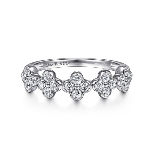 14K White Gold Diamond Clover Station Ring by Gabriel