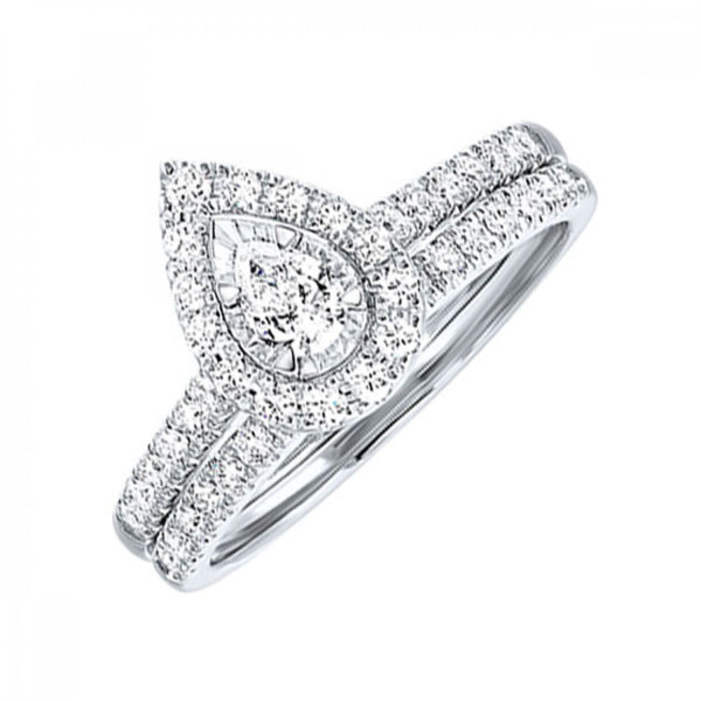 Pear-Shaped Diamond Engagement Ring with Wedding Band Set