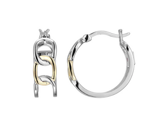 SS "Paraelle" Rhodium & YG Plated 20mm Hoop Earrings by Elle