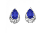 14K White Gold 1.00cttw Sapphire & 0.10cttw Diamond Earrings