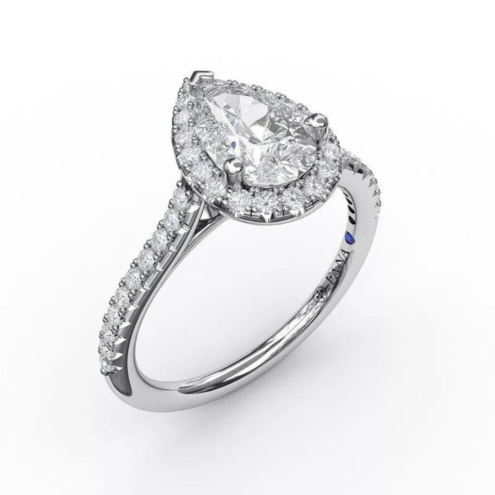 Delicate Pear Shaped Halo And Pavé Band Engagement Semi-Mount Ring
