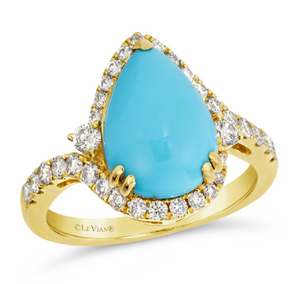 14K Honey Gold 3.25ct Robins Egg Blue Turquoise & 0.57cttw Diamond Ring by LeVian