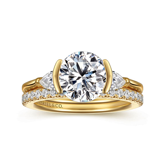 Alesandra - 14K Yellow Gold Half Bezel Round Three Stone Diamond Engagement Ring