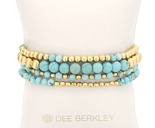 Bright Morning Stack, 4-6mm Blue Howlite Beads & 4-6mm GF Beads Set of 4 by Dee Berkley