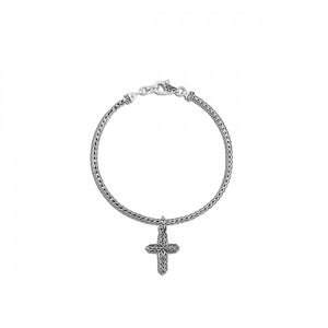 Essentials Silver Cross Charm on 2.5mm Mini Chain Bracelet Sz M by John Hardy