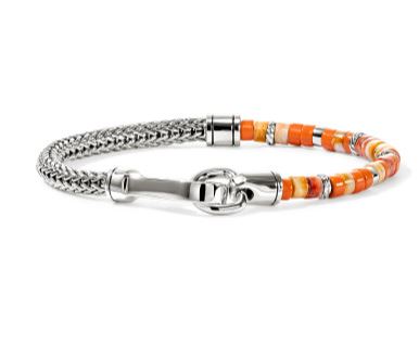 Heishi Silver Bracelet with 4.5mm Orange & Red Spiny Oyster Shell Beads & Orange Enamel Beads by John Hardy