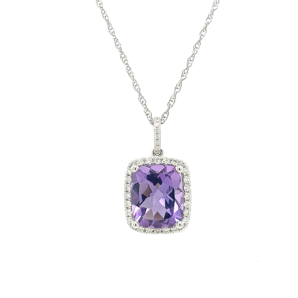 14K White Gold 3.75ct Amethyst & 0.22cttw Diamond Pendant Necklace