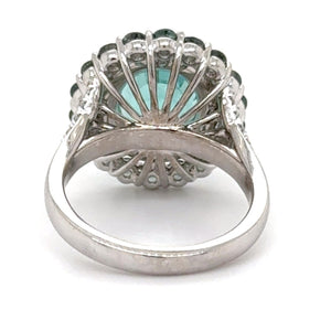 18K White Gold 4.30ct Cushion Cut Paraiba-Type Tourmaline and Natural Alexandrite Ring