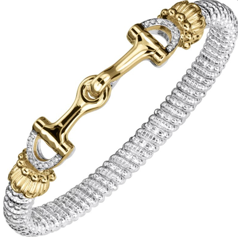 Sterling Silver & 14K Yellow Gold 0.07cttw Diamond 4mm Closed Band Bracelet by Vahan