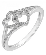 Silver 0.10cttw Diamond Ring with Hearts