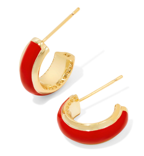 Ainsley Yellow Gold Plated Red Enamel Huggie Earrings by Kendra Scott