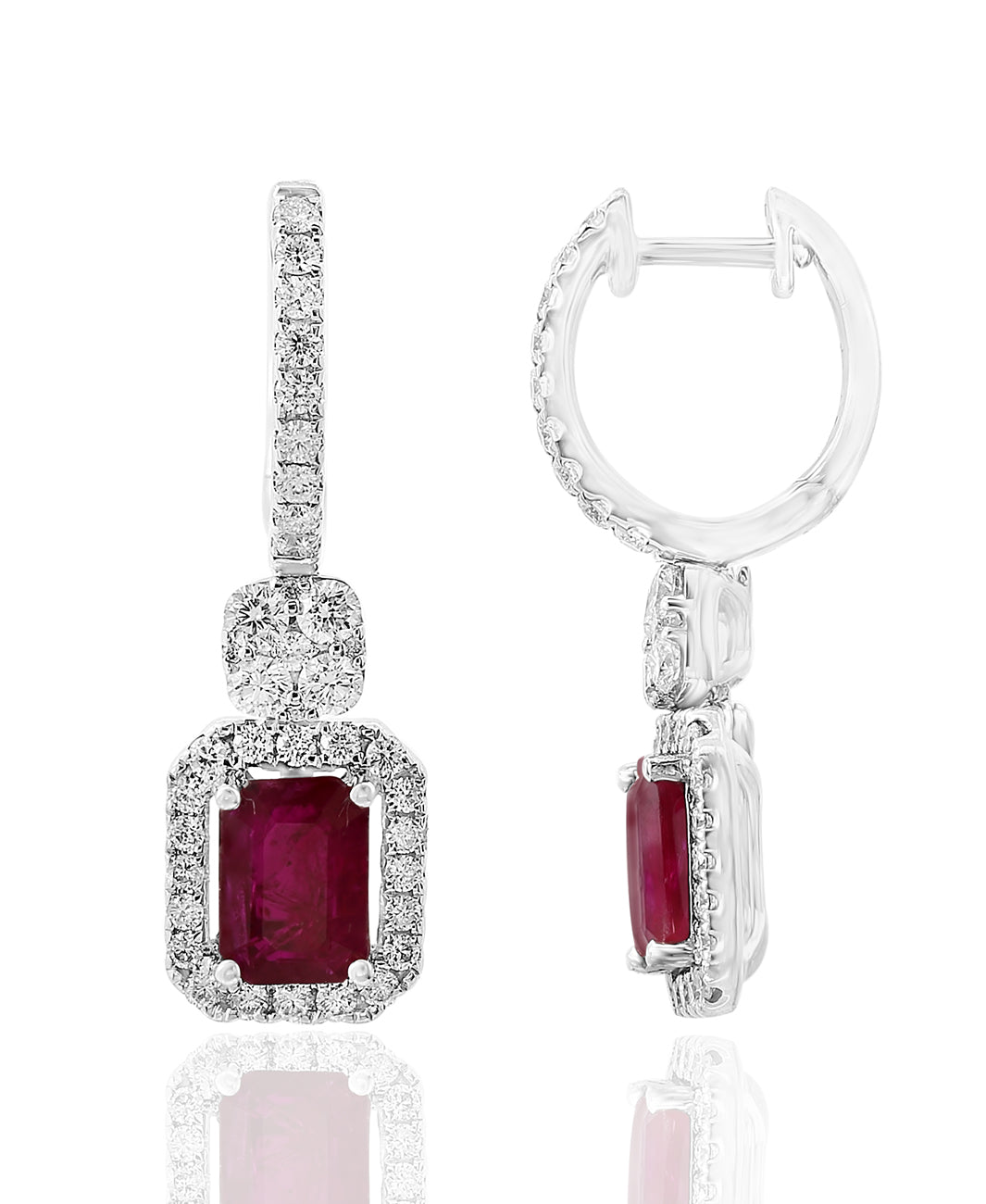 18K White Gold 2.18cttw Ruby & 0.93cttw SI G-H Diamond Earrings by Jewels By Jacob