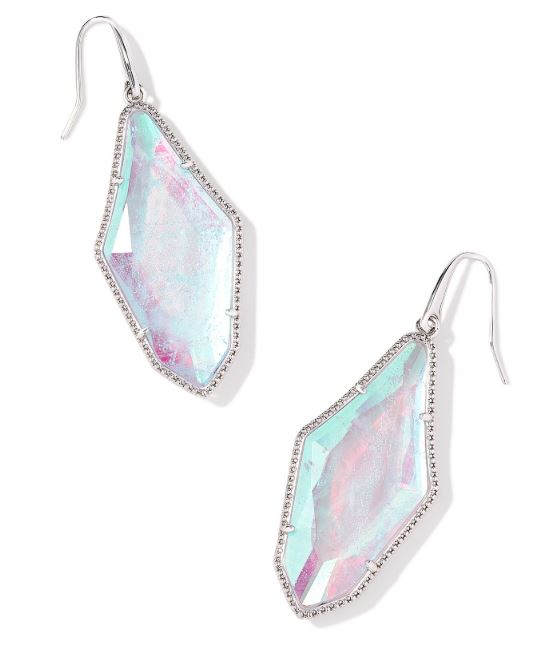 Evelyn Silver Rock Crystal Dichroic Drop Earrings by Kendra Scott
