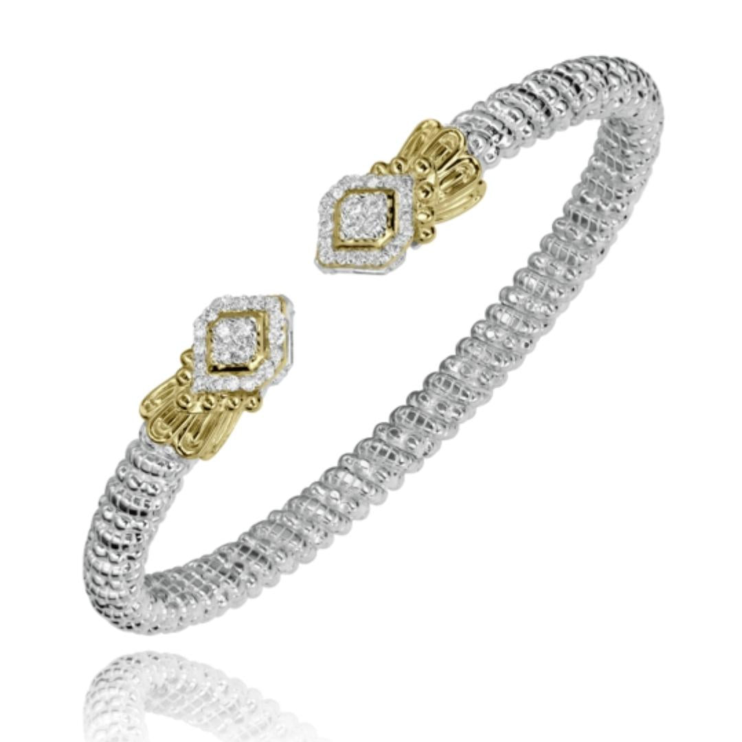 Sterling Silver & Yellow Gold Diamond Open Band Bracelet by VAHAN