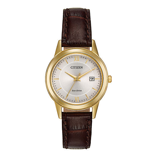 Ladies Eco-Drive Gold Tone Case Brown Leather Strap Watch by Citizen