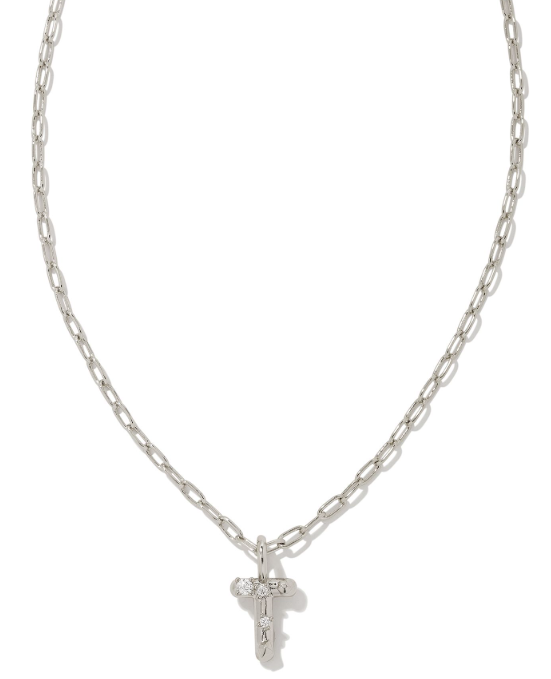 Crystal Letter T Silver White CZ Short Pendant Necklace by Kendra Scott