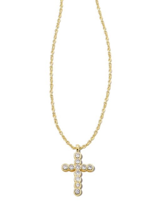 Cross Gold Plated White Crystal Pendant Necklace by Kendra Scott