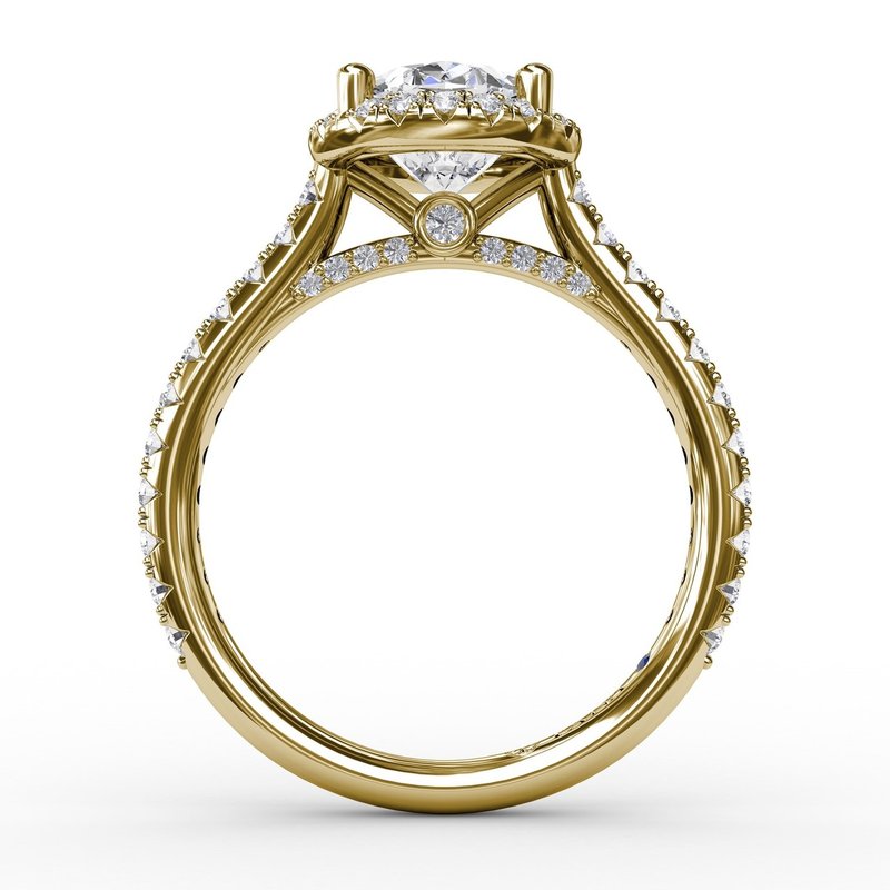 Oval Diamond Halo Engagement Semi-Mount Ring With Diamond Band