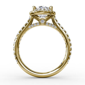 Oval Diamond Halo Engagement Semi-Mount Ring With Diamond Band