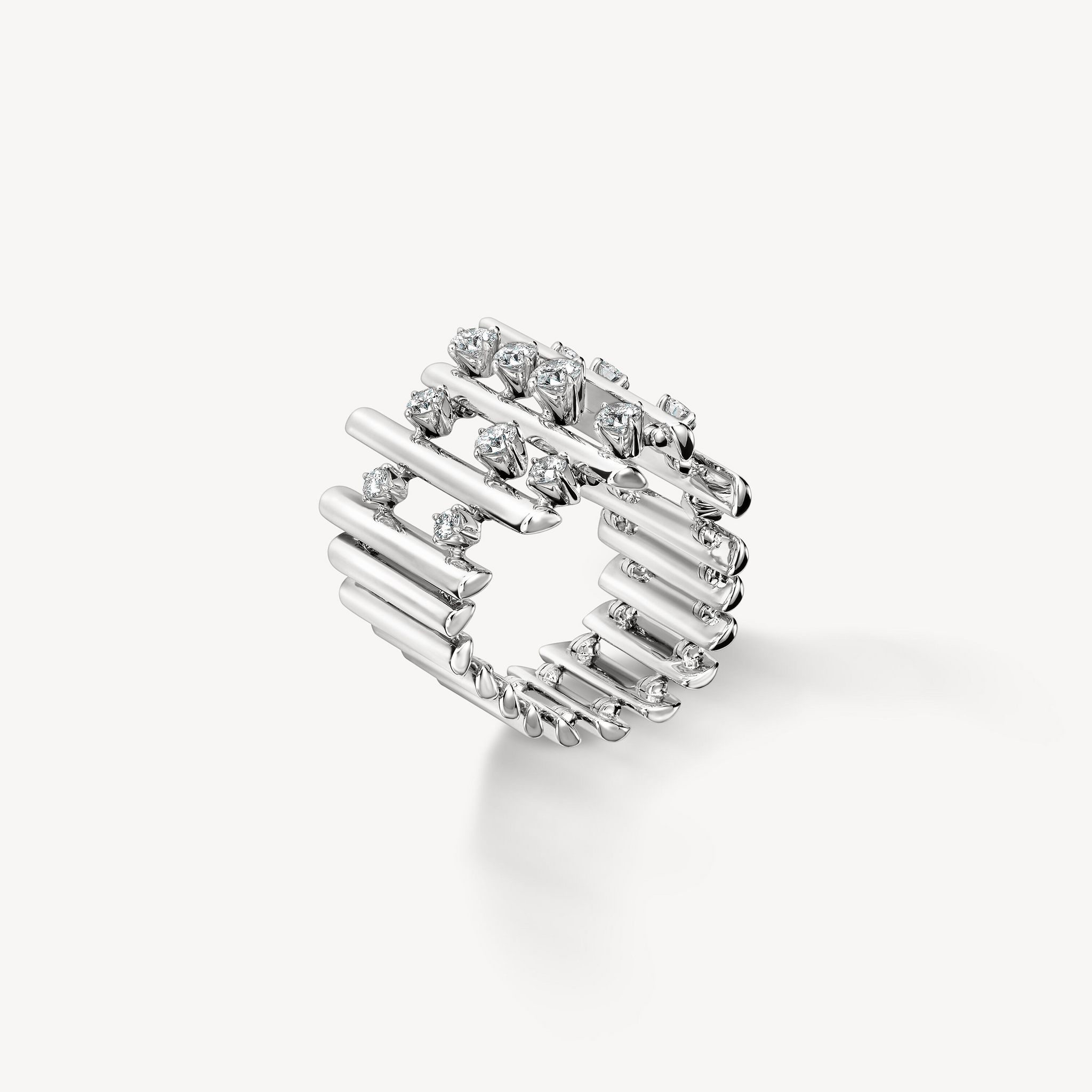 18K White Gold Barre Multi-Row Diamond Ring by Hearts on Fire