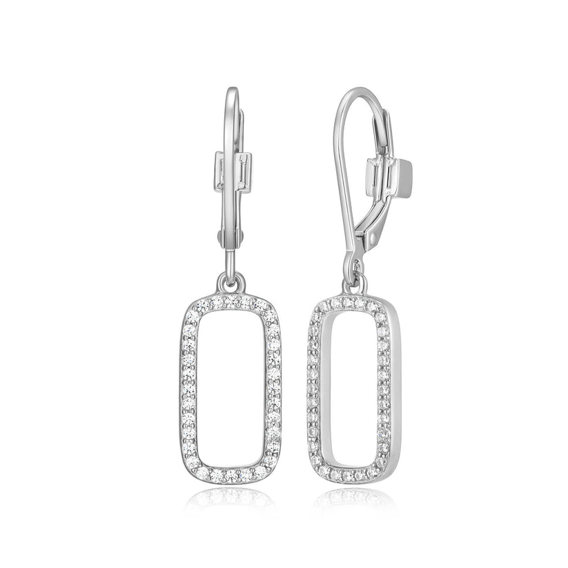 Sterling Silver Allure 2.0 Rhodium Plated White CZ Leverback Earrings by Elle