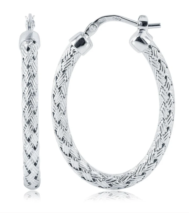 Sterling Silver Oval Mesh Earrings by Charles Garnier