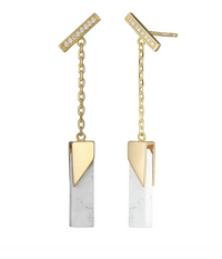 Sterling Silver 18K Yellow Gold Plated Bar Drop Earrings with Genuine Howlite by Elle