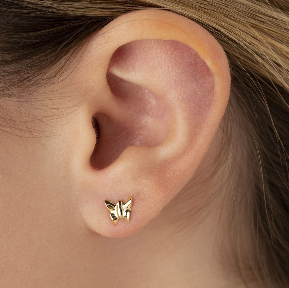 14K Yellow Gold, Small Butterfly Stud Earrings