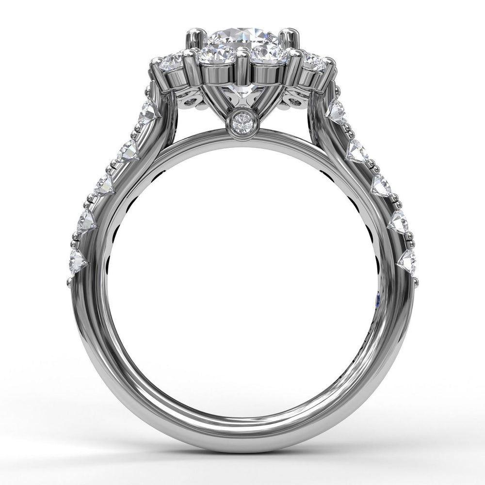 14K White Gold Engagement Ring with Diamond Halo