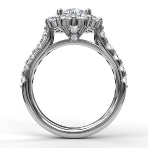 14K White Gold Engagement Ring with Diamond Halo
