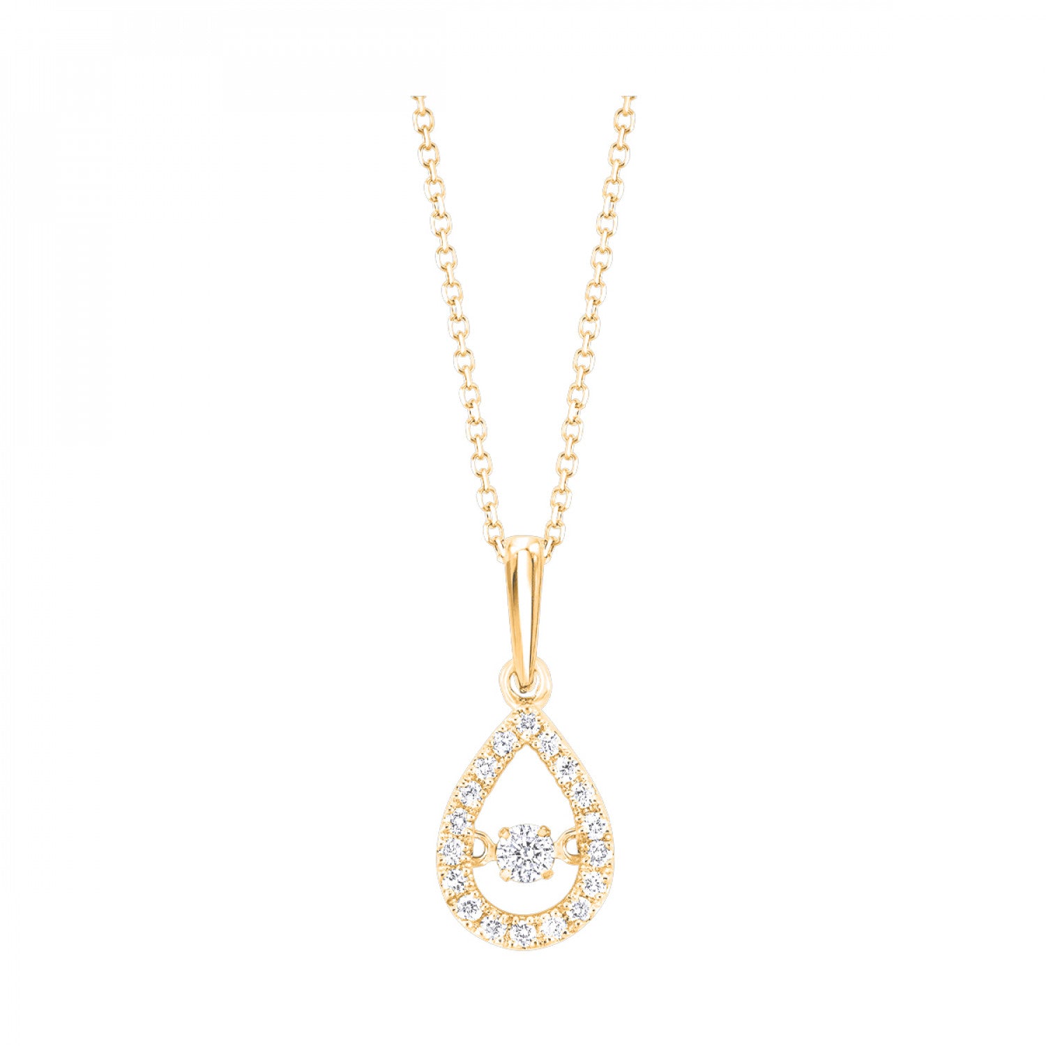 10K Yellow Gold 0.20cttw Diamond Rhythm of Love Pear Shaped Pendant & Chain