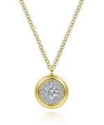 14K Yellow Gold 0.21cttw G/H SI2 Round Diamond Halo Pendant Necklace Bezel Frame