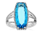 14K White Gold 6.80ct Blue Topaz & 0.31cttw Diamond Ring