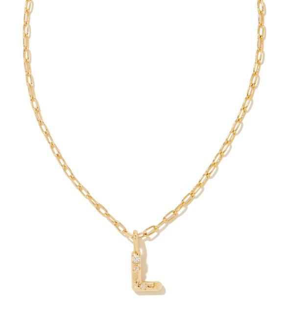 Crystal Letter L Gold Plated White CZ Short Pendant Necklace by Kendra Scott