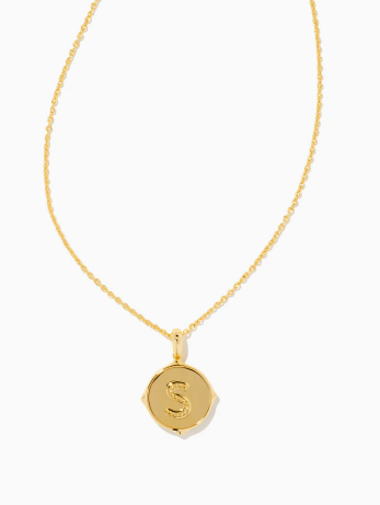 Letter S Gold Plated Disc Pendant in Iridescent Abalone by Kendra Scott