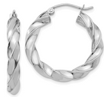 14K White Gold Light Twisted Hoop Earrings